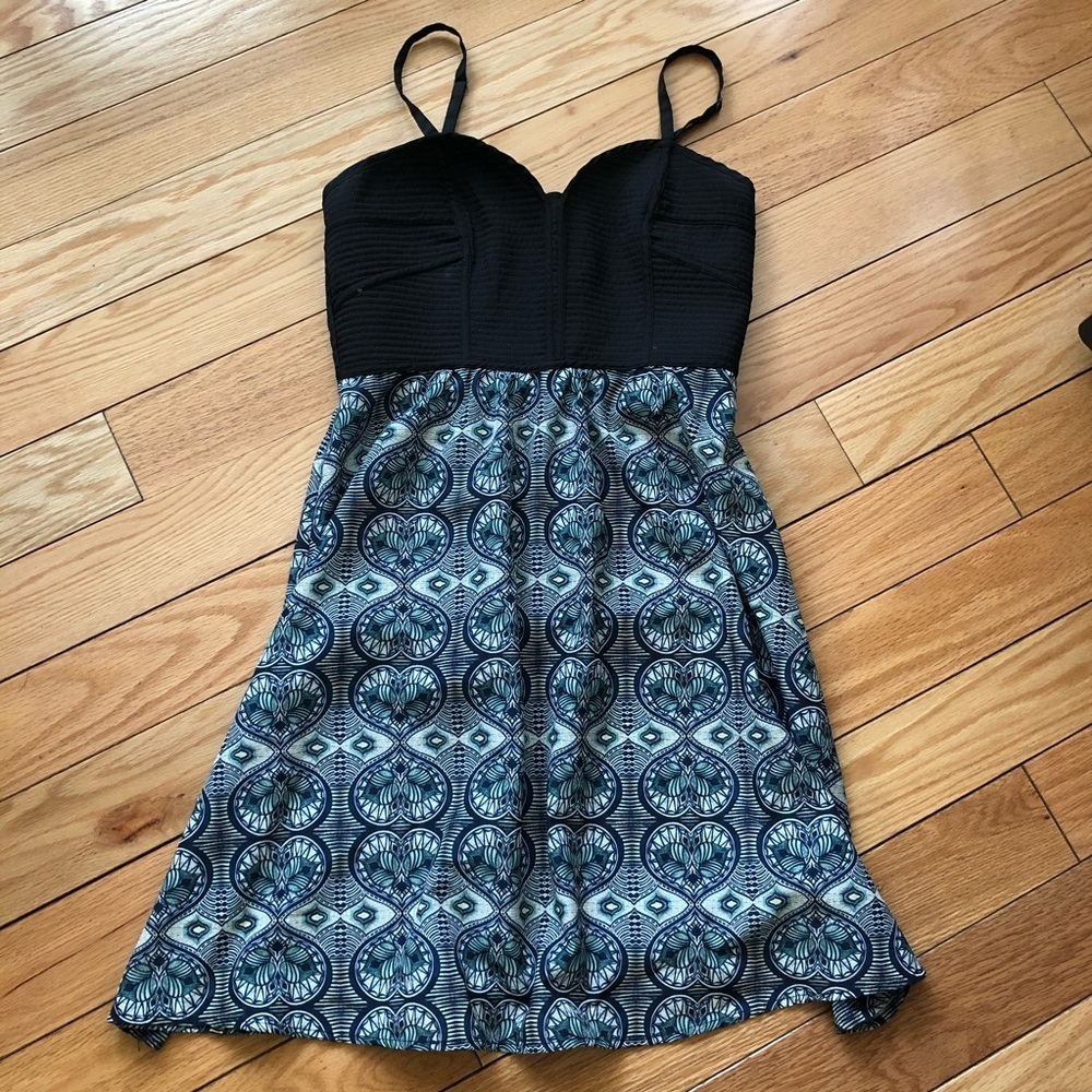 Forever 21 Y2K Printed Patterned Black Blue Coquette Dress Medium